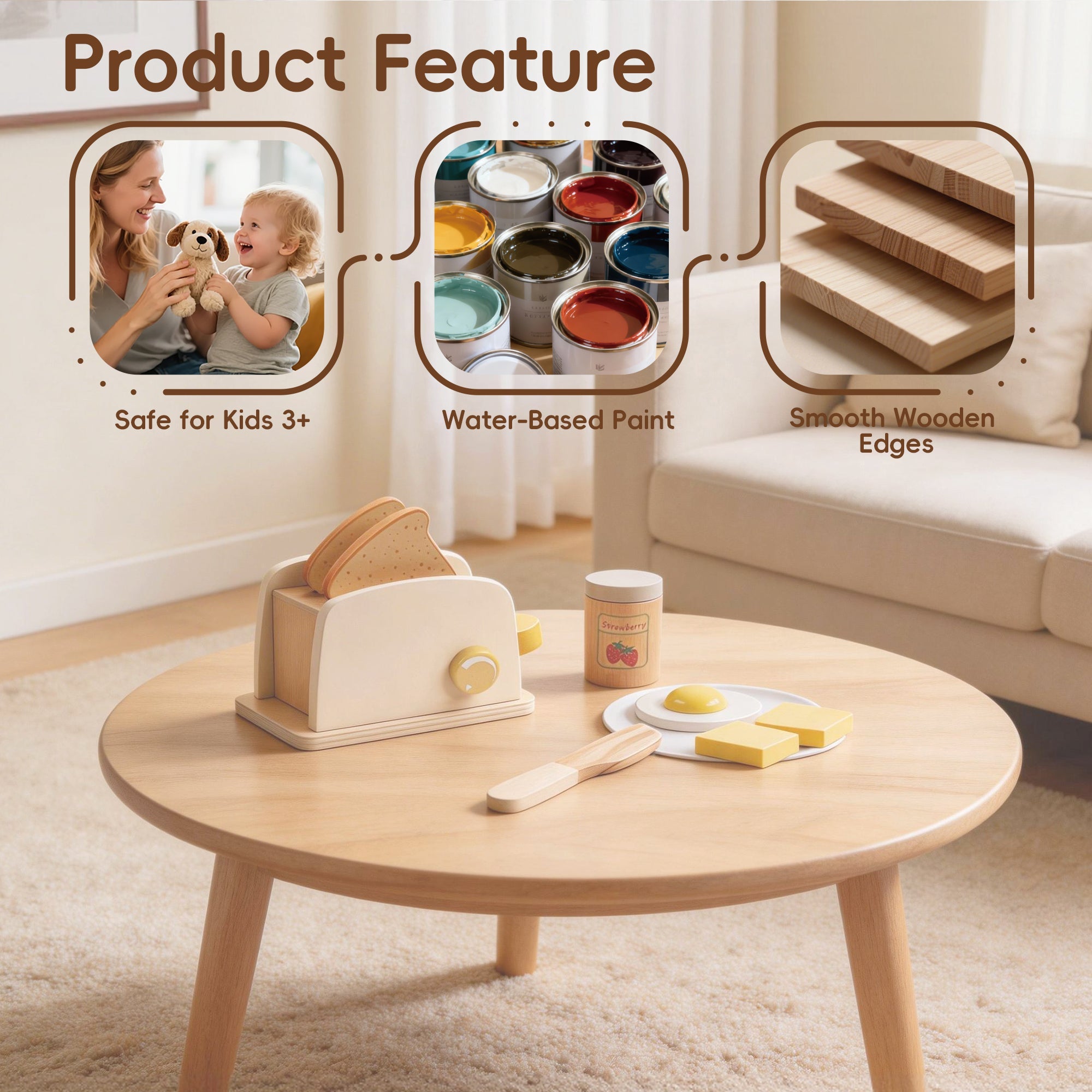 Guanyi Toys Toaster Toy - Kitchen Role Play Set for Pretend Cooking - angle view 2