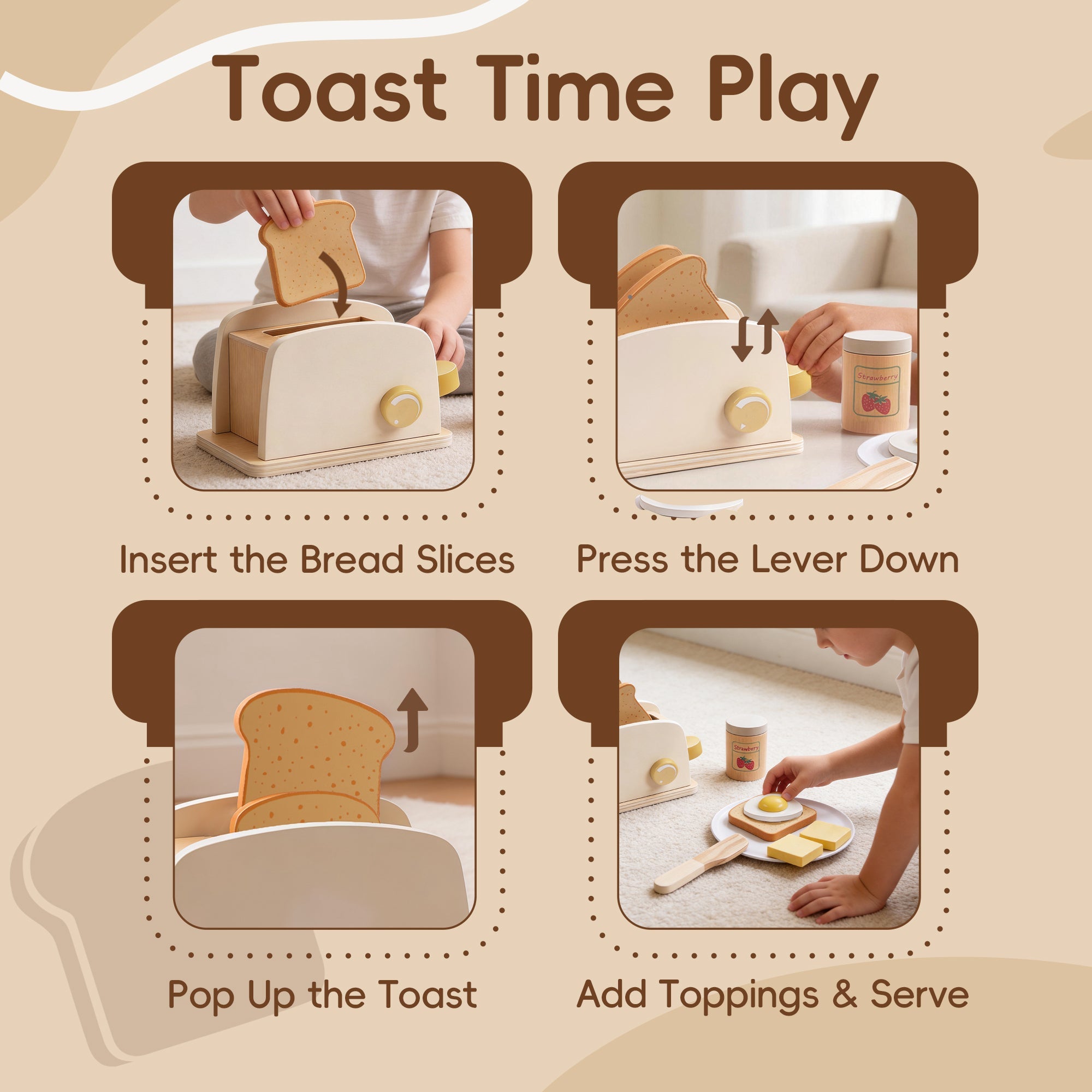 Guanyi Toys Toaster Toy - Kitchen Role Play Set for Pretend Cooking - angle view 3