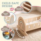 Wooden rainbow doll rocking cradle with child-safe design features