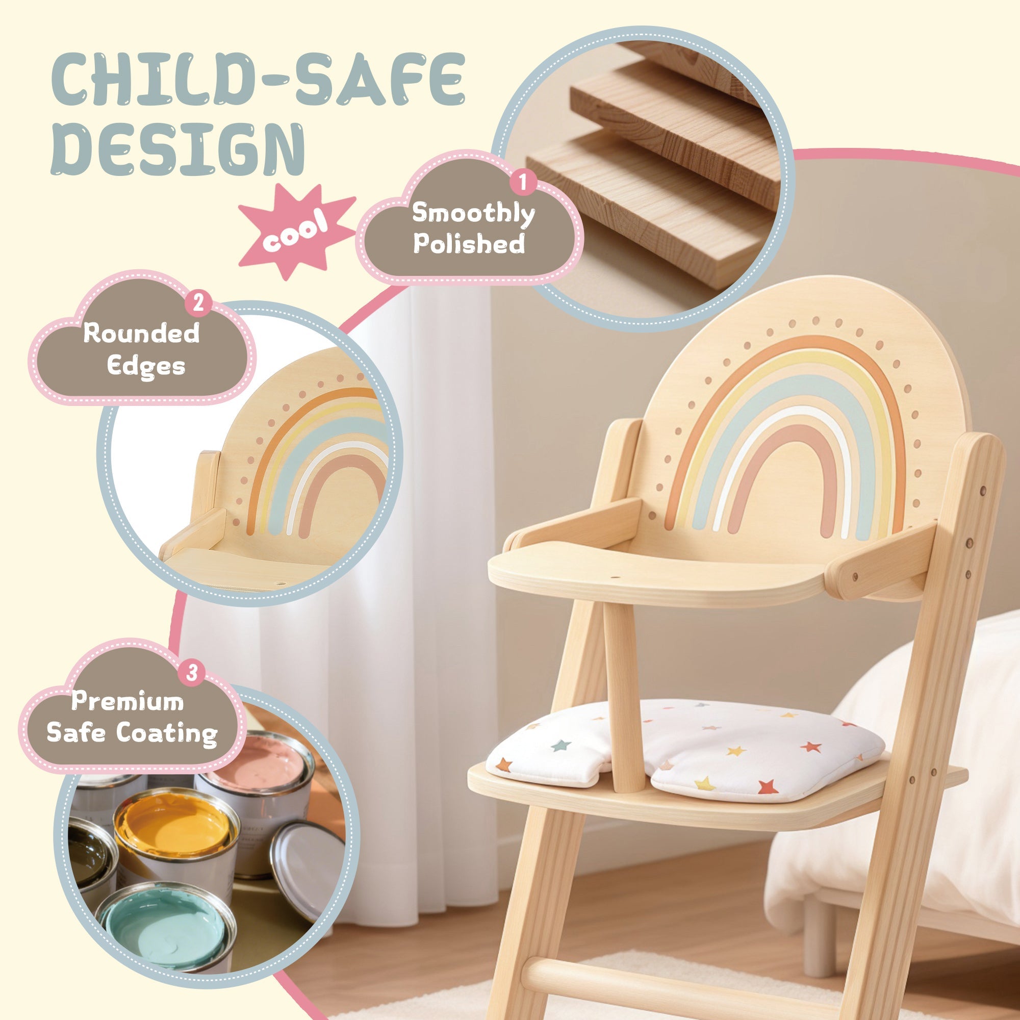 Guanyi Toys Baby Doll High Chair - Role Play Furniture for Kids - product view