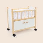 Wooden doll crib with storage and wheels by Guanyi Toys