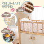 Wooden baby crib with child-safe rounded edges and non-toxic coating