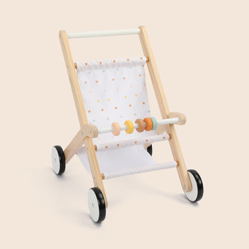 Wooden star print doll stroller and baby walker by Guanyi Toys