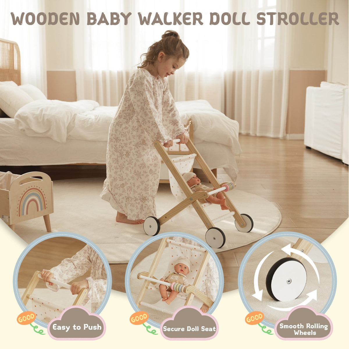 Guanyi Toys Baby Doll Stroller - Interactive Push Toy for Kids - Doll Stroller for Outdoor Play - main view