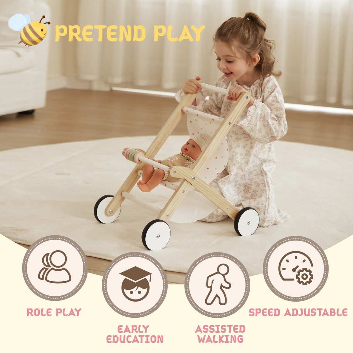 Guanyi Toys Baby Doll Stroller - Interactive Push Toy for Kids - Doll Stroller for Outdoor Play - product view