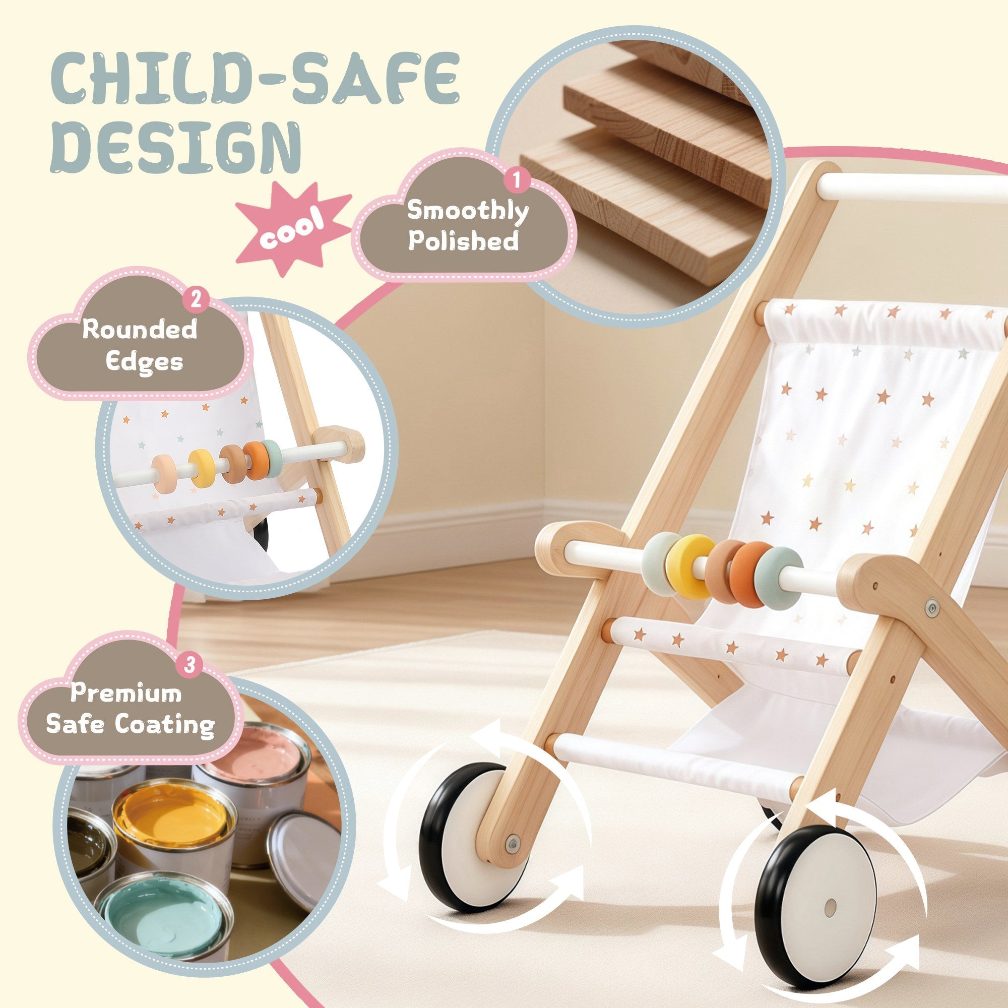 Guanyi Toys Baby Doll Stroller - Interactive Push Toy for Kids - Doll Stroller for Outdoor Play - product view