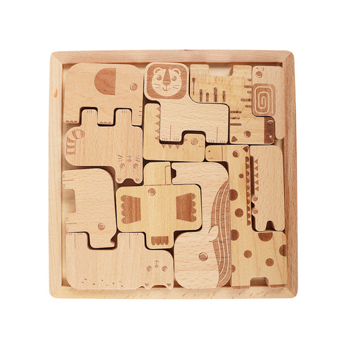 Guanyi Toys 2 in 1 Safari Animal Puzzle Stack - Wooden Building Toys for Toddlers 18M+ - main view