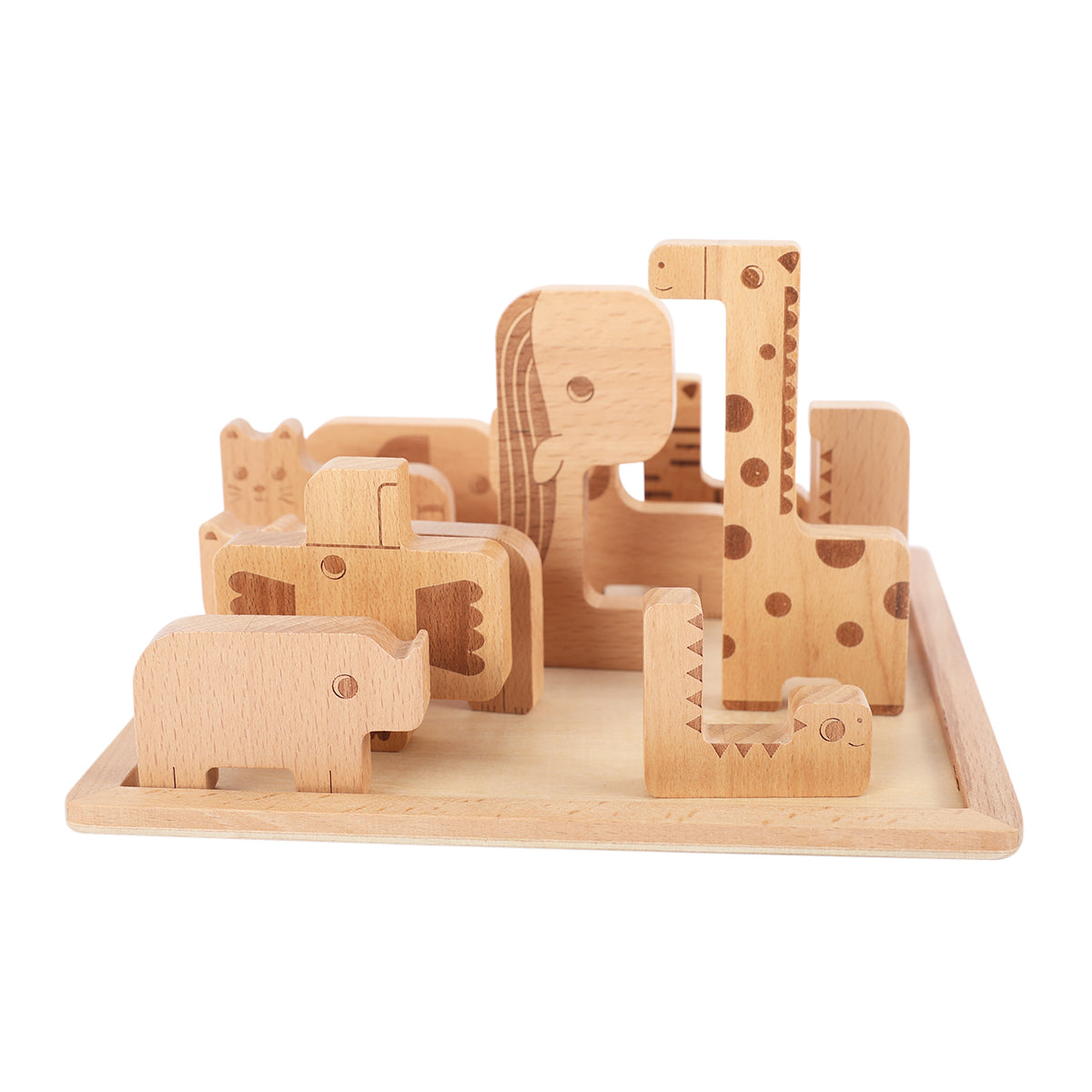Guanyi Toys 2 in 1 Safari Animal Puzzle Stack - Wooden Building Toys for Toddlers 18M+ - angle view 4