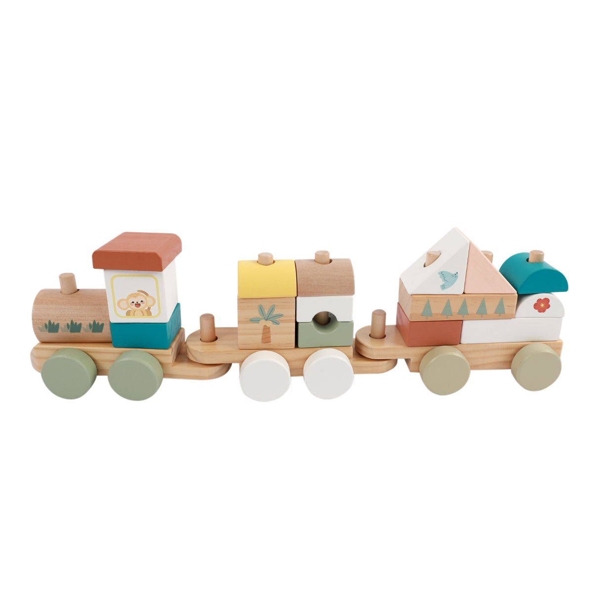 Guanyi Toys Play Train Blocks - Wooden Train Set for Toddlers 18M+ - main view