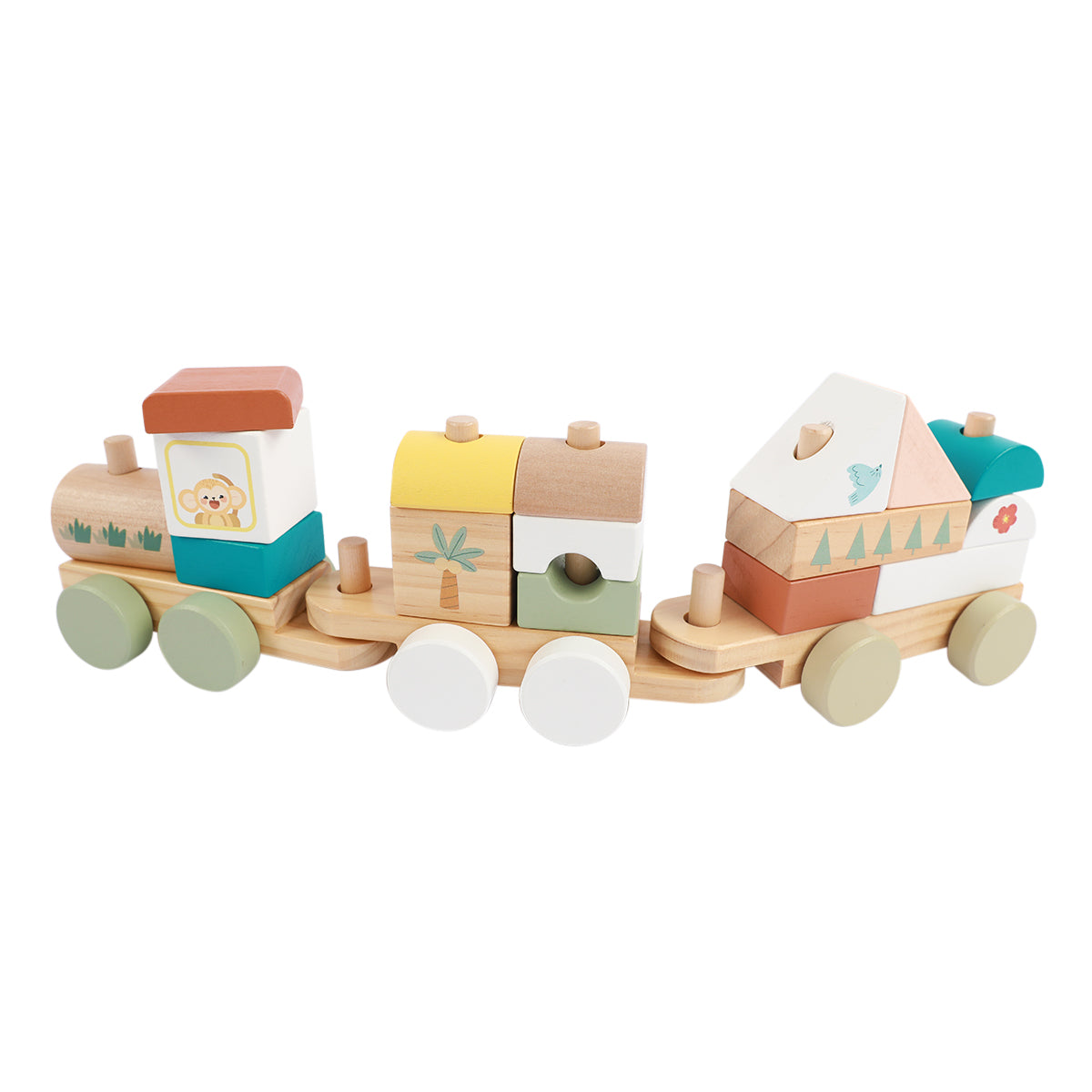 Guanyi Toys Play Train Blocks - Wooden Train Set for Toddlers 18M+ - angle view 2