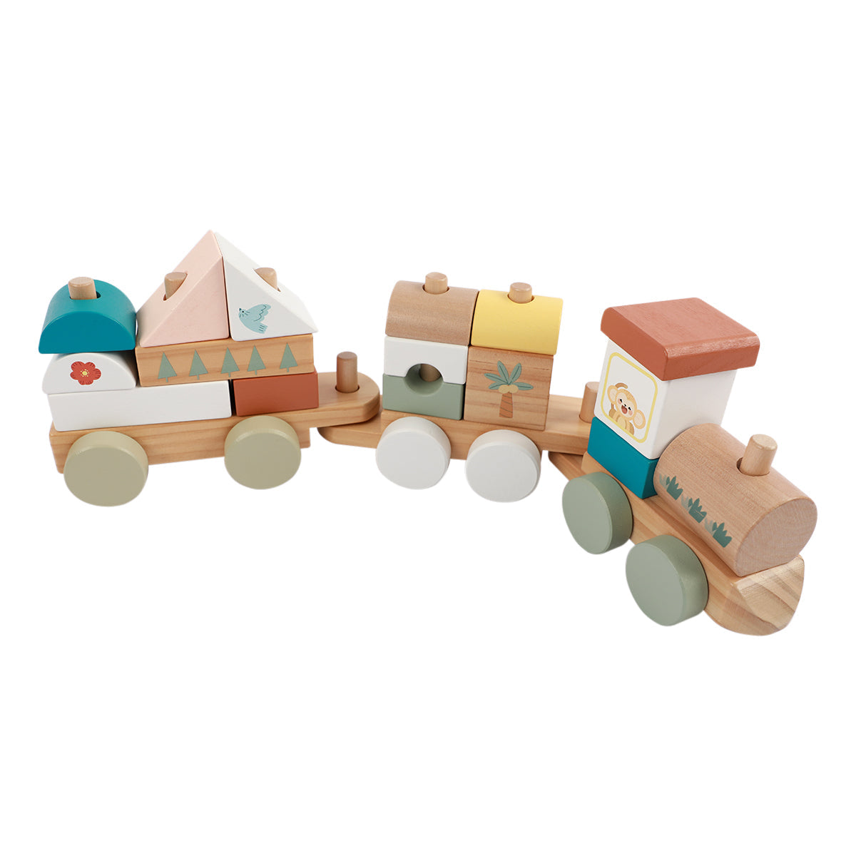 Guanyi Toys Play Train Blocks - Wooden Train Set for Toddlers 18M+ - angle view 5
