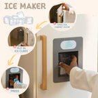 Wooden educational toy ice maker with step-by-step instructions shown.