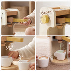 Wooden coffee machine details 4 collage handle knob