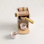 Wooden coffee machine front white bg with 2 cups