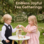 Wooden coffee machine two kids outdoor tea party