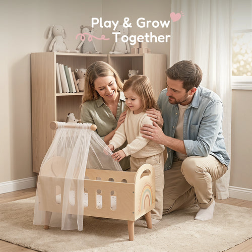 Wooden doll bed parents daughter play grow together