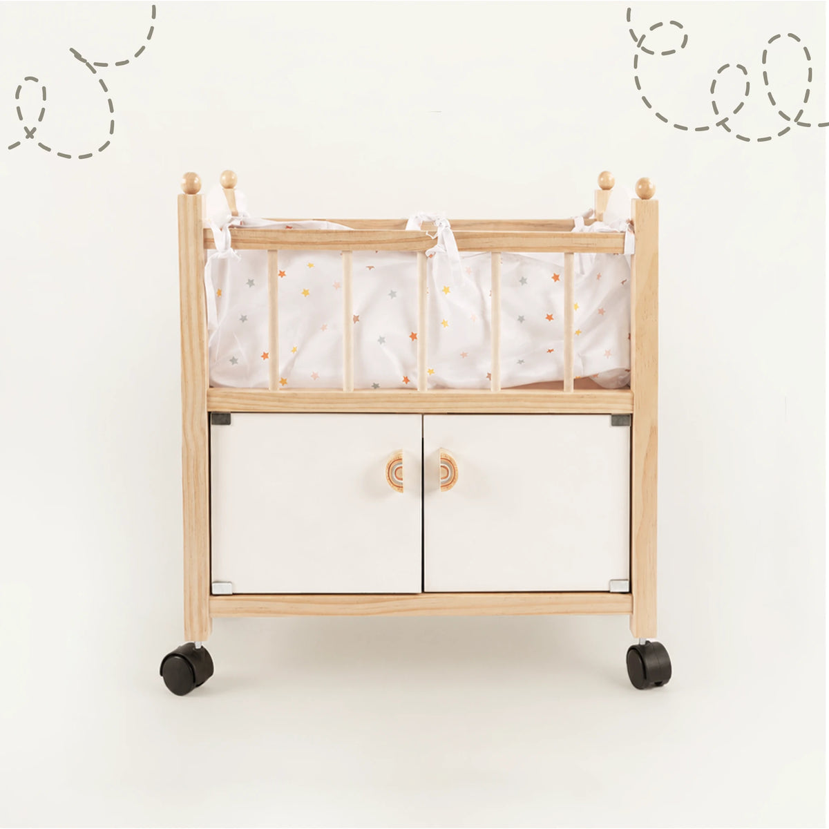 Wooden doll crib front white bg