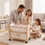 Wooden doll crib parents daughter family lifestyle