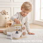Wooden stand mixer boy playing solo rounded edges