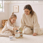 Wooden stand mixer mom daughter playing lifestyle